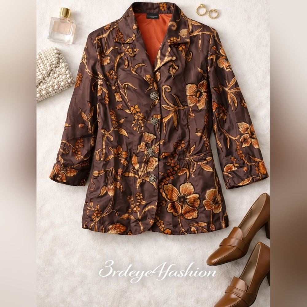 VINTAGE JULIA KEN KIMONO 🌸 Brown Floral Embroidered Jacket • Straight Cropped - Picture 1 of 17